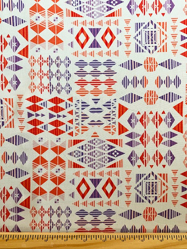 Purple and Red Multi Print Rayon Challis Fabric