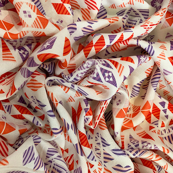 Purple and Red Multi Print Rayon Challis Fabric