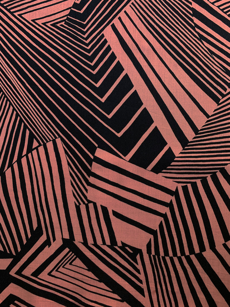 2 YD PC-Peach and Black Print Rayon Challis Fabric