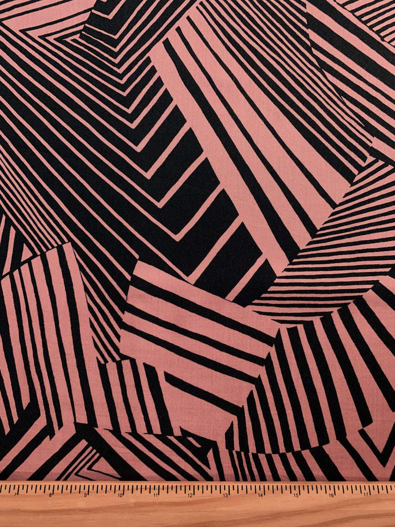 2 YD PC-Peach and Black Print Rayon Challis Fabric