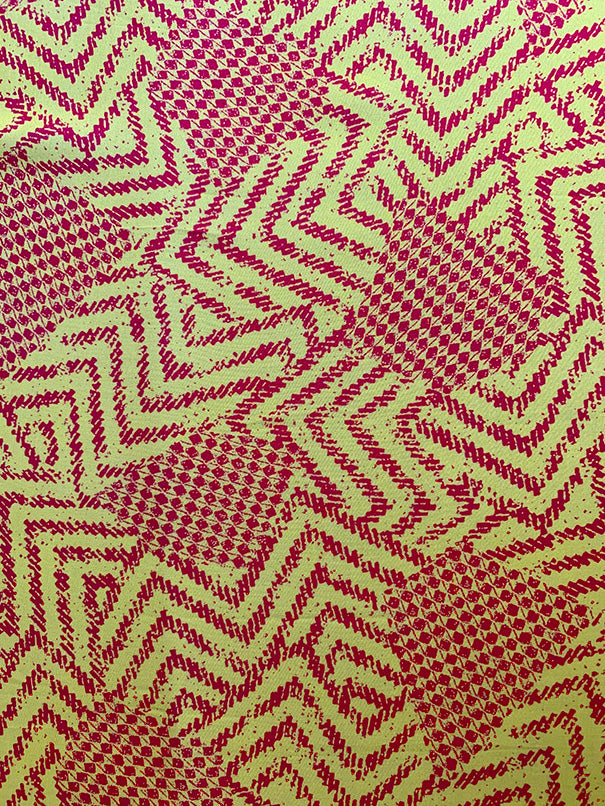 Neon Red and Yellow Geometric Print Rayon Challis Fabric