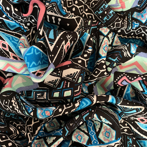Turquoise and Mint Print Rayon Challis Fabric