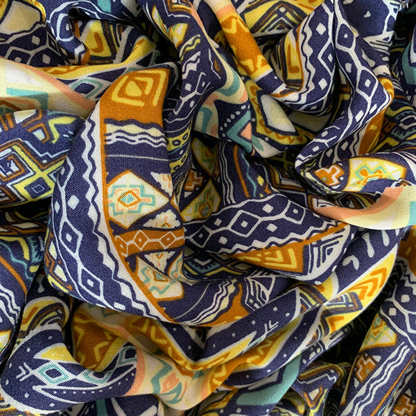 Navy Blue Multi Print Rayon Challis Fabric