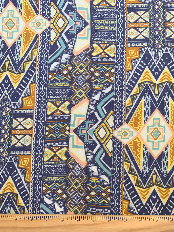 Navy Blue Multi Print Rayon Challis Fabric