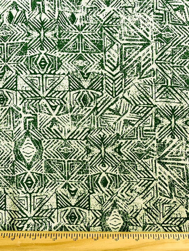 5 YD PC-Green and Pale Yellow Aztec Print Rayon Challis Fabric