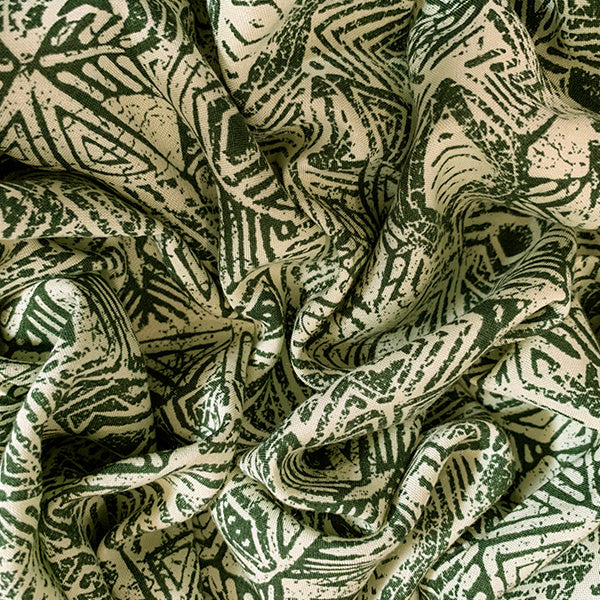 5 YD PC-Green and Pale Yellow Aztec Print Rayon Challis Fabric