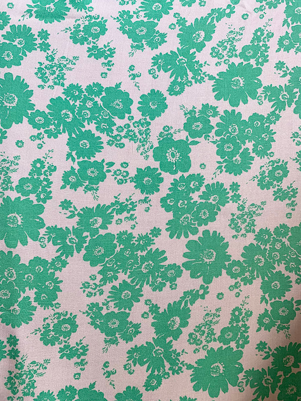 Aqua and White Daisy Print Rayon Challis Fabric