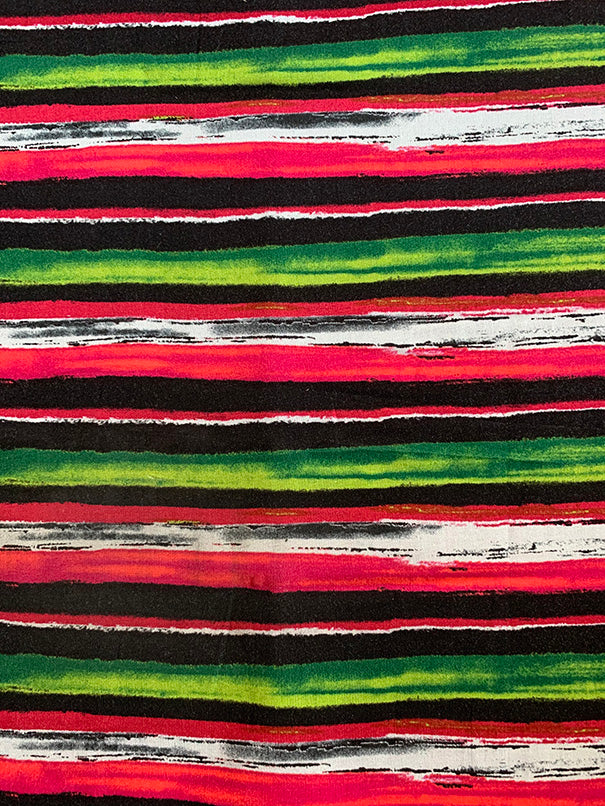 Black Multi Stripe Print Rayon Challis Fabric