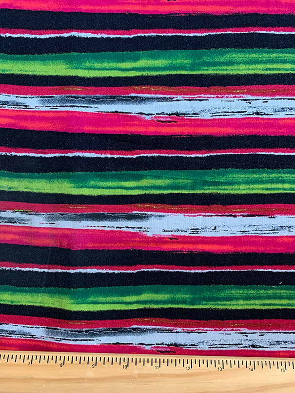 Black Multi Stripe Print Rayon Challis Fabric