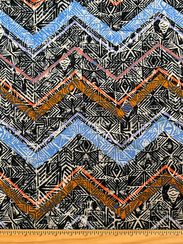 Black and Gray Aztec Multi Print Rayon Challis Fabric