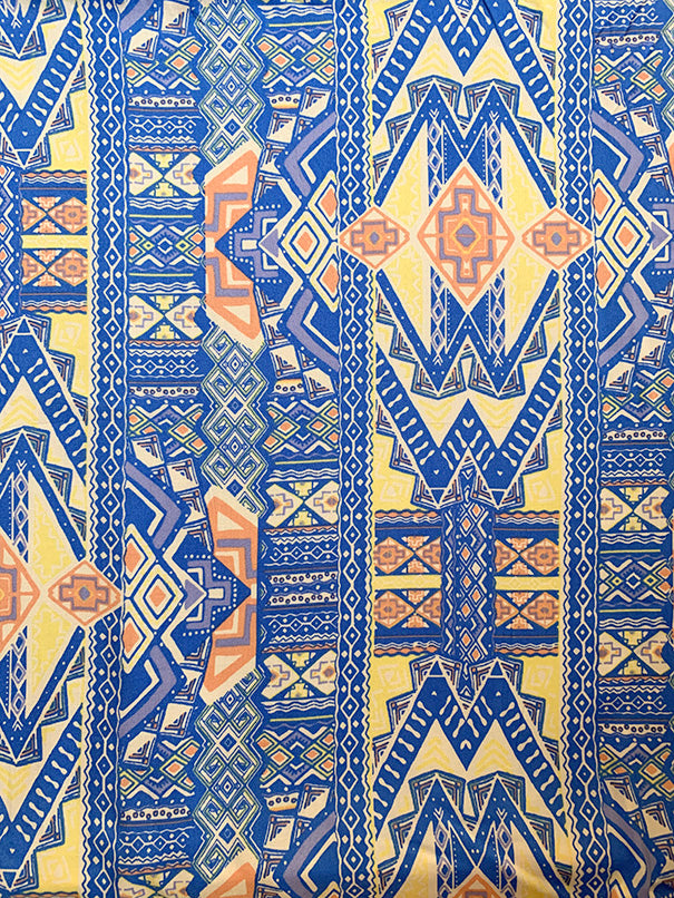 Sky Blue Multi Print Rayon Challis Fabric