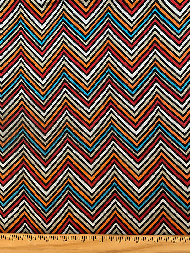 Beige Multi Chevron Print Rayon Challis Fabric