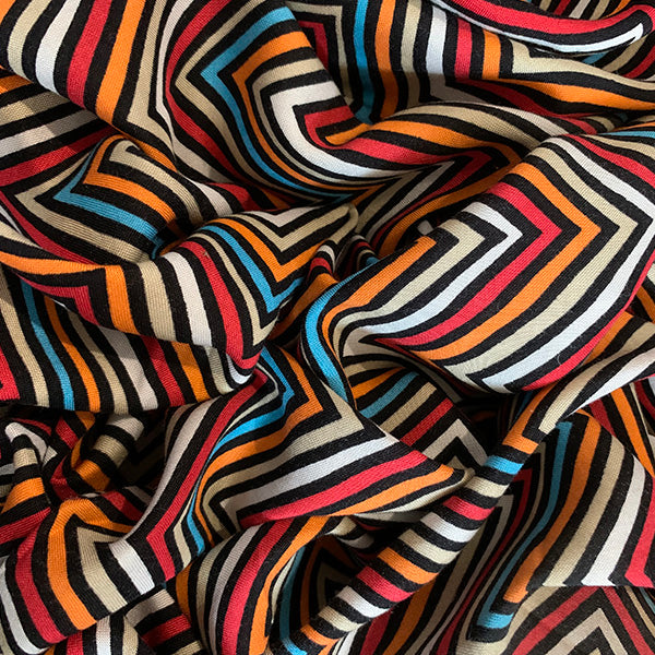 Beige Multi Chevron Print Rayon Challis Fabric