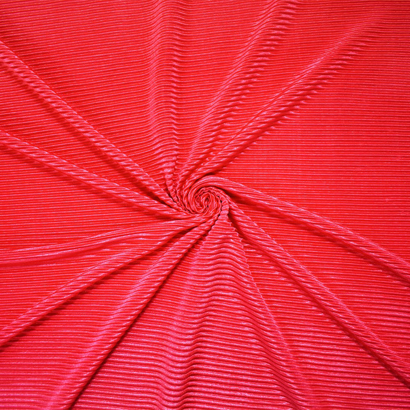 Coral Red Poly Stretch Spandex Pleated Interlock Knit Fabric