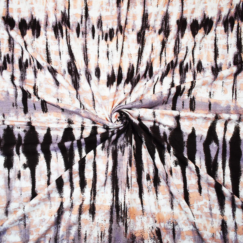 Brown-Purple-Multi Rayon Tie Dye Printed Jersey Knit Fabric