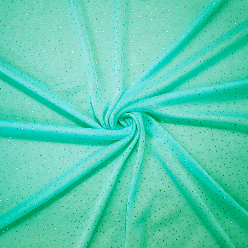 Pastel Teal Polyester Metallic Sparkle Dot Mesh Knit Fabric