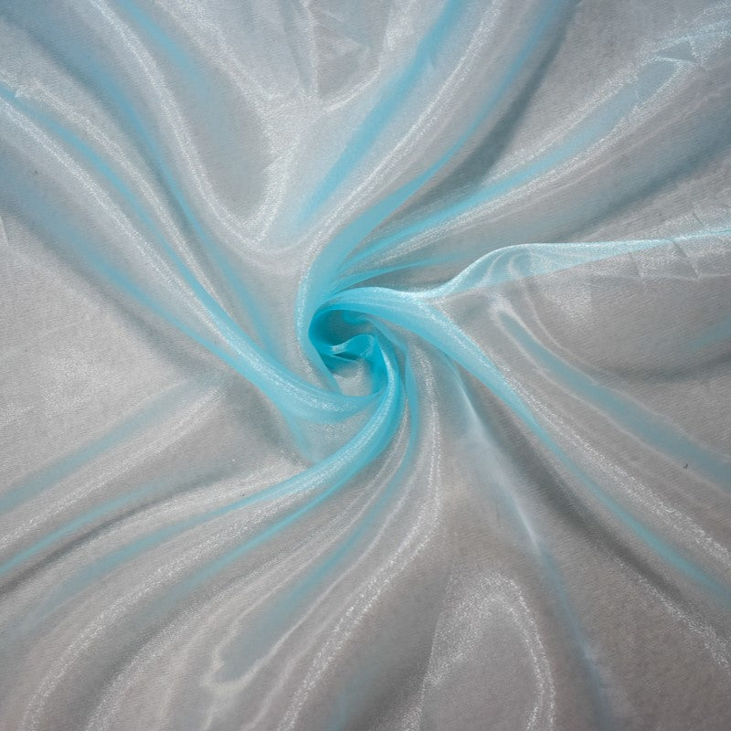 Blue Poly Solid Sparkle Organza Woven Fabric