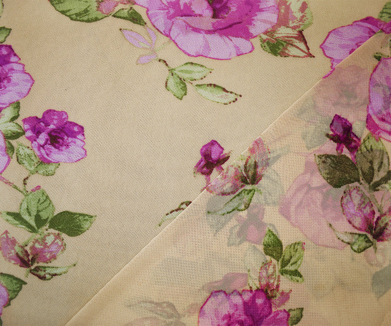 Beige-Multi Poly Stretch Spandex Floral Printed Mesh Knit Fabric