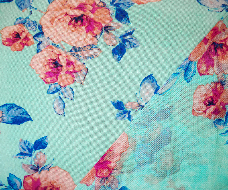 Aqua Teal-Multi Poly Stretch Spandex Floral Printed Mesh Knit Fabric