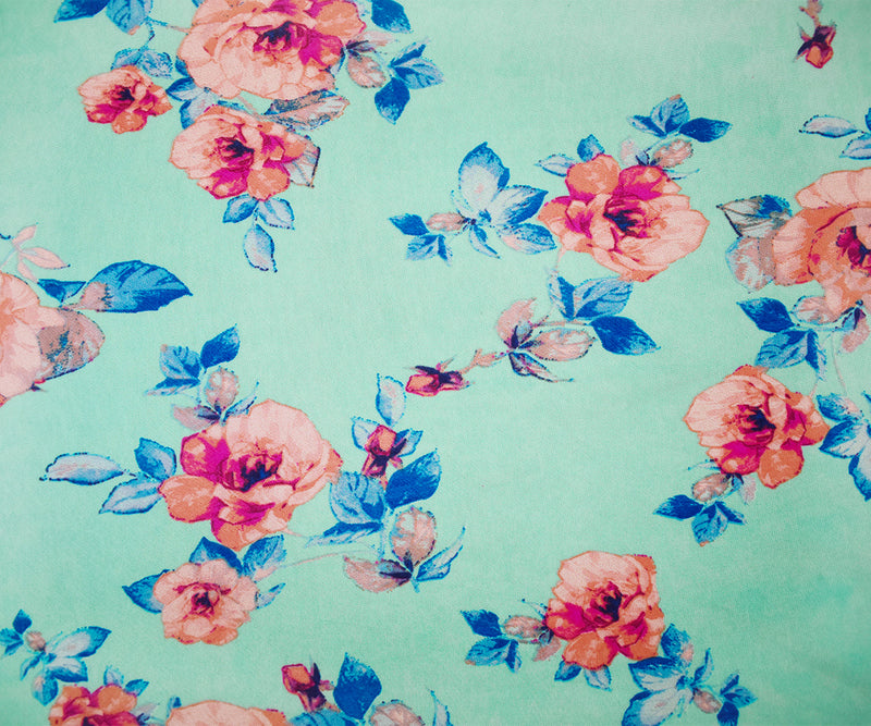 Aqua Teal-Multi Poly Stretch Spandex Floral Printed Mesh Knit Fabric