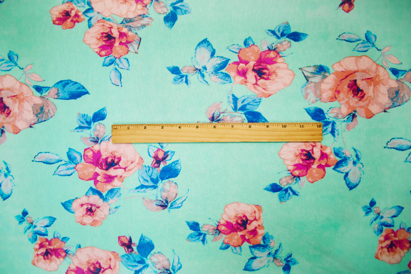 Aqua Teal-Multi Poly Stretch Spandex Floral Printed Mesh Knit Fabric