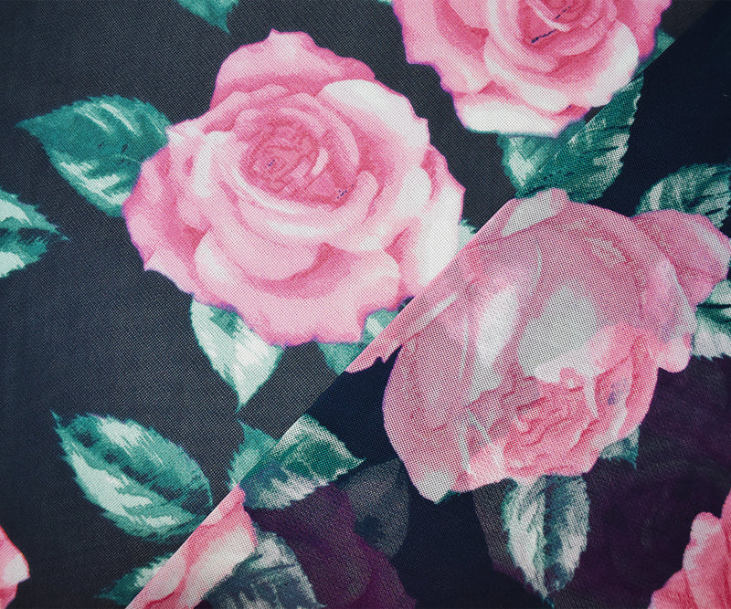 Black-Multi Poly Stretch Spandex Floral Printed Mesh Knit Fabric