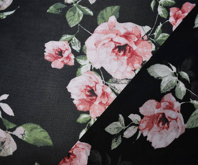 Black-Multi Poly Stretch Spandex Floral Printed Mesh Knit Fabric