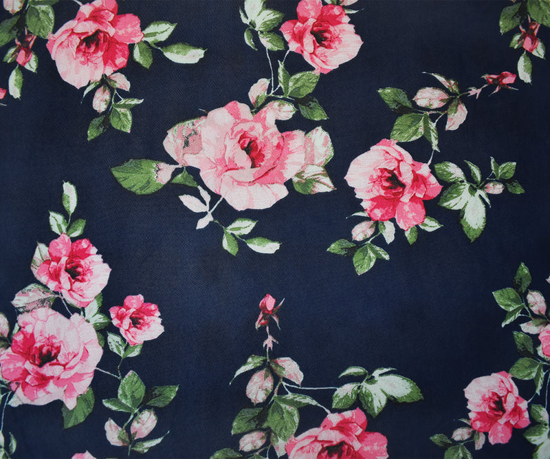 Deep Blue-Multi Poly Stretch Floral Printed Mesh Knit Fabric
