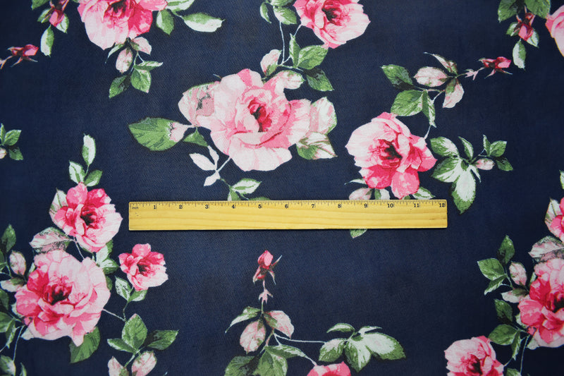 Deep Blue-Multi Poly Stretch Floral Printed Mesh Knit Fabric