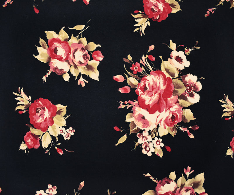 Black-Multi Rayon Stretch Spandex Floral Print Jersey Knit Fabric
