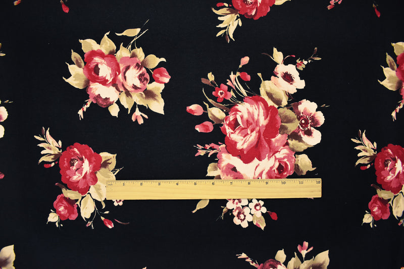 Black-Multi Rayon Stretch Spandex Floral Print Jersey Knit Fabric