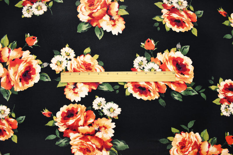 Black-Multi Rayon Stretch Spandex Floral Print Jersey Knit Fabric