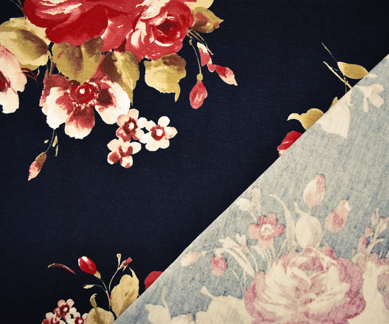 Blue-Red-Multi Stretch Spandex Floral Printed Jersey Knit Fabric