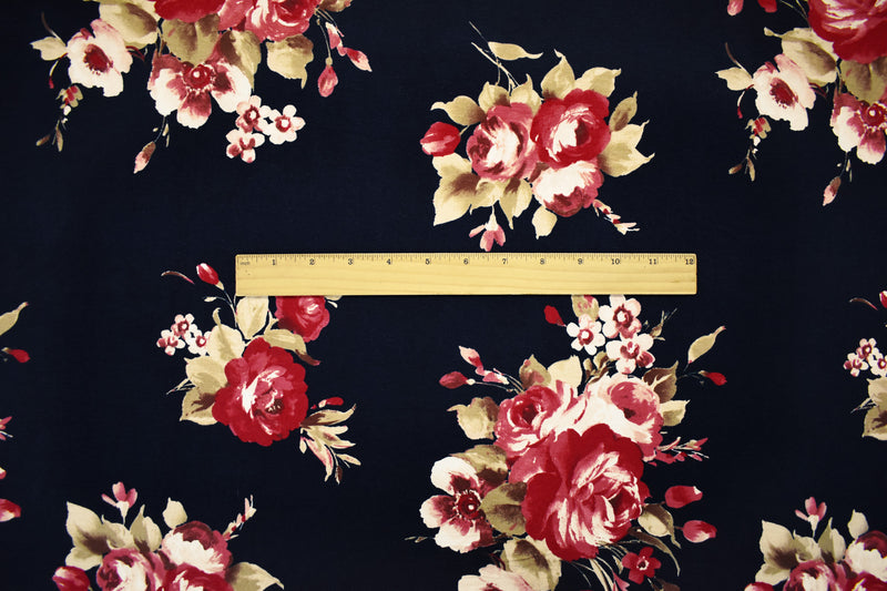 Blue-Red-Multi Stretch Spandex Floral Printed Jersey Knit Fabric