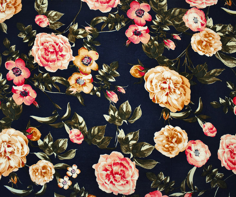 Blue-Multi Rayon Stretch Spandex Floral Print Jersey Knit Fabric