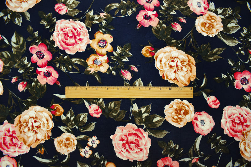 Blue-Multi Rayon Stretch Spandex Floral Print Jersey Knit Fabric