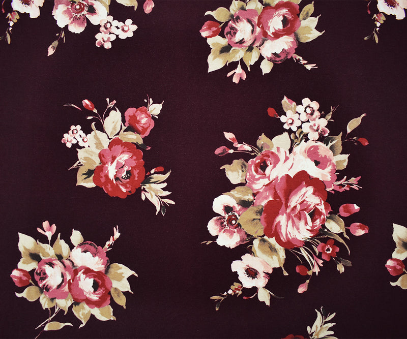 Purple-Multi Rayon Stretch Spandex Floral Printed Jersey Knit Fabric