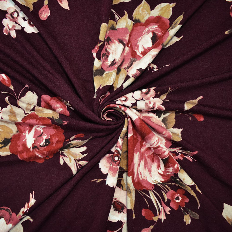 Purple-Multi Rayon Stretch Spandex Floral Printed Jersey Knit Fabric