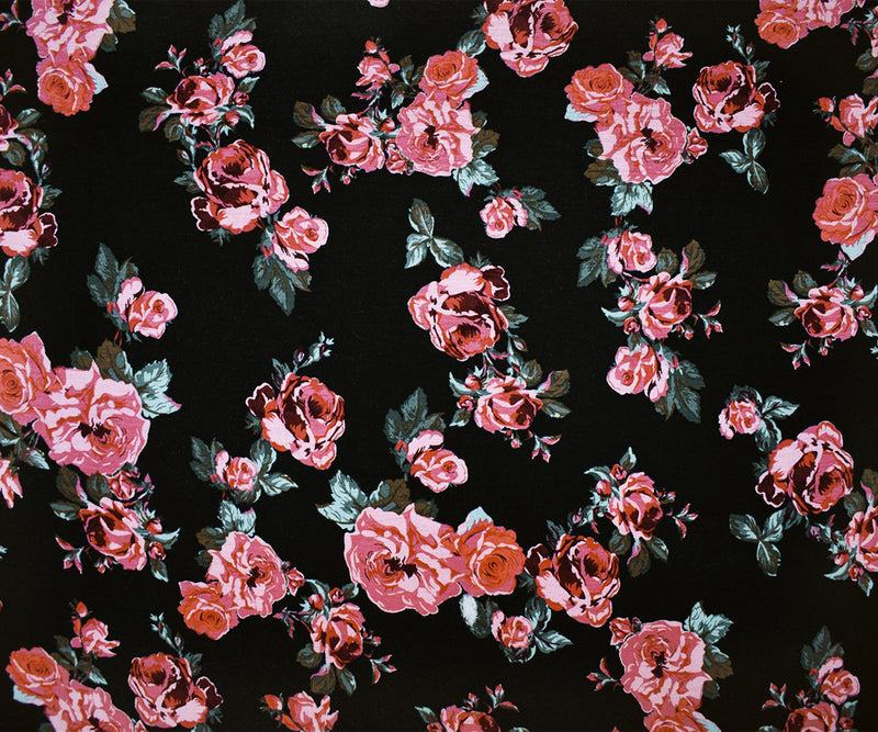 Black-Multi Rayon Stretch Spandex Floral Printed Jersey Knit Fabric
