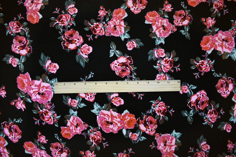 Black-Multi Rayon Stretch Spandex Floral Printed Jersey Knit Fabric