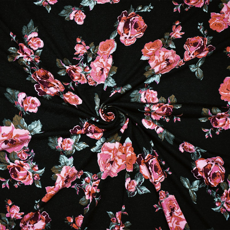 Black-Multi Rayon Stretch Spandex Floral Printed Jersey Knit Fabric