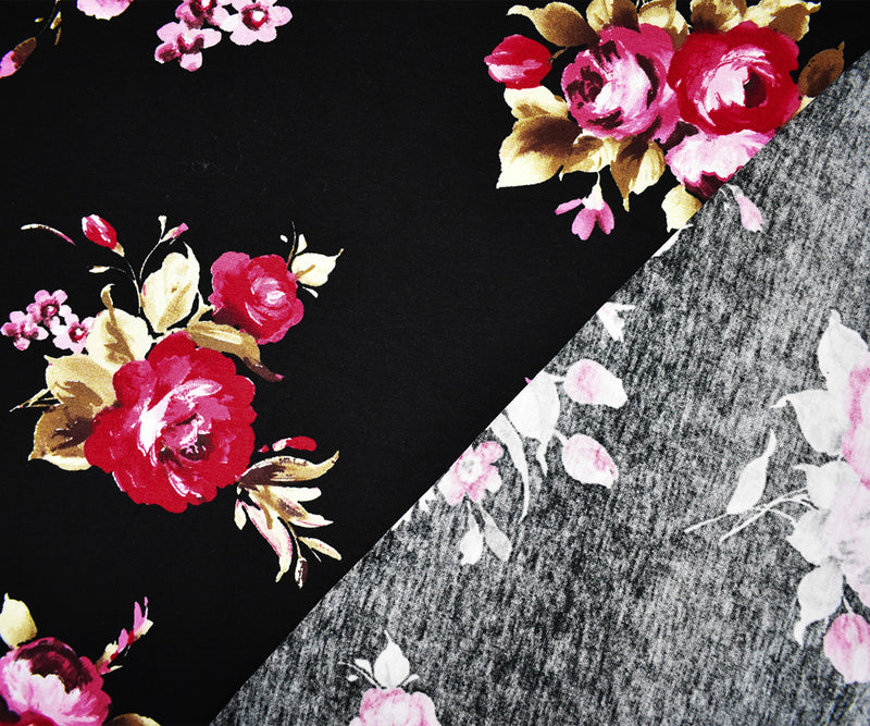 Black-Multi Rayon Stretch Spandex Floral Printed Jersey Knit Fabric