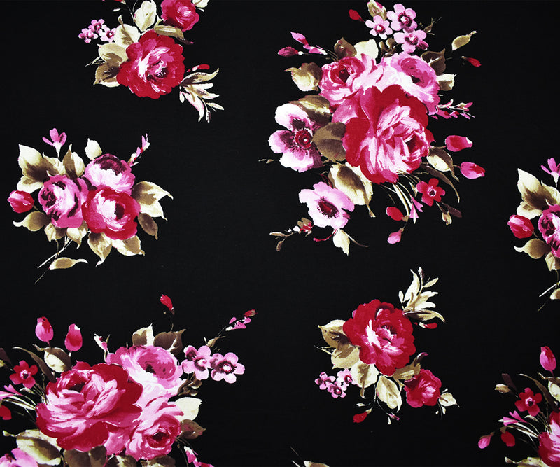 Black-Multi Rayon Stretch Spandex Floral Printed Jersey Knit Fabric