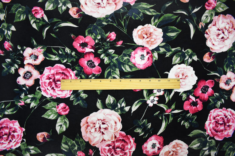 Black-Multi Rayon Stretch Spandex Floral Print Jersey Knit Fabric