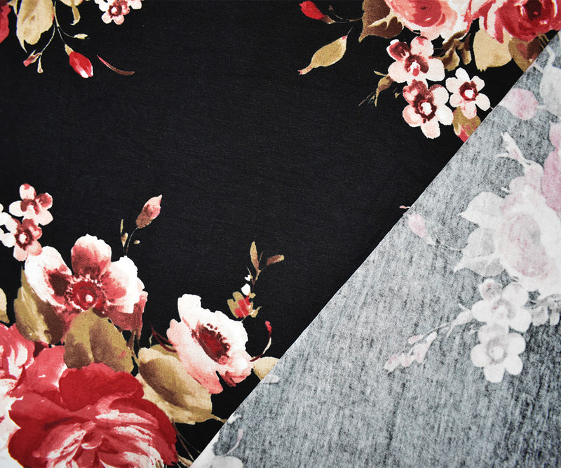 Black-Multi Rayon Stretch Spandex Floral Print Jersey Knit Fabric