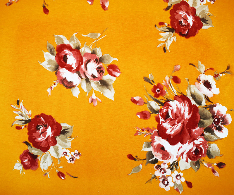 Yellow-Multi Stretch Spandex Floral Printed Jersey Knit Fabric