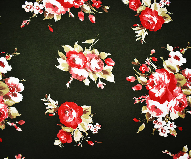 Deep Green-Multi Stretch Spandex Floral Printed Jersey Knit Fabric