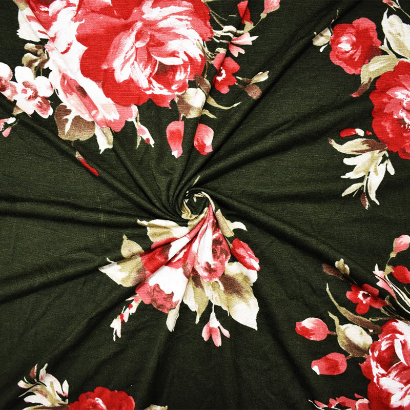 Deep Green-Multi Stretch Spandex Floral Printed Jersey Knit Fabric