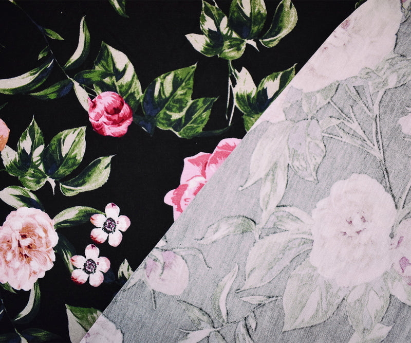 Black-Pink-Multi Rayon Stretch Spandex Floral Jersey Knit Fabric