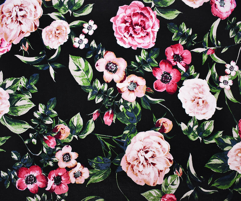 Black-Pink-Multi Rayon Stretch Spandex Floral Jersey Knit Fabric